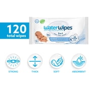 WaterWipes Sensitive Newborn & Baby Wipes, 99.9% Water, Unscented & Hypoallergenic, 120 Wipes