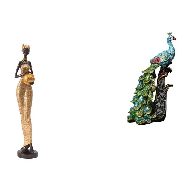 Figuras de mujeres tribales africanas y elegantes estatuas de pavos reales para dormitorio, mesa, oficina, sala de estar, estantería, decoración del h