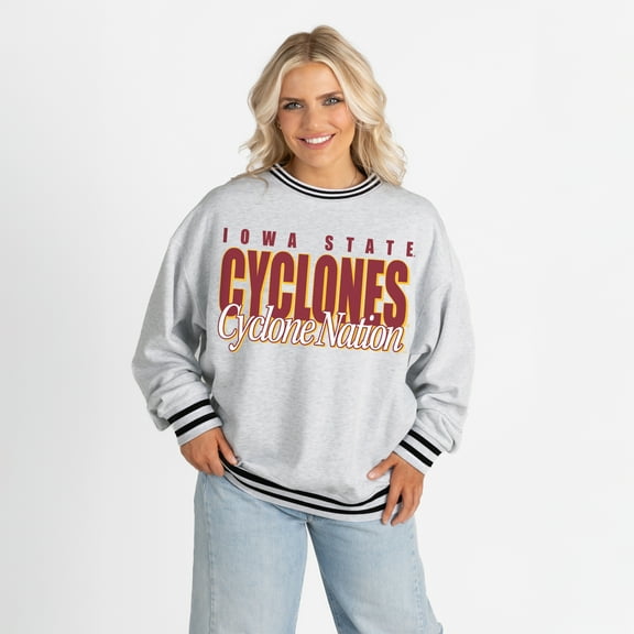 Women's Gameday Couture Gray Iowa State Cyclones Oversized Showdown Ringer Stripe Sweatshirt