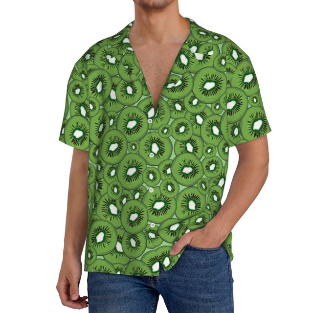 Balery Kiwi Fruit Camisa Casual de Manga Corta con Botones para Hombre, Texturizada, Estilo Cubano, para Playa, Verano-4X-Large