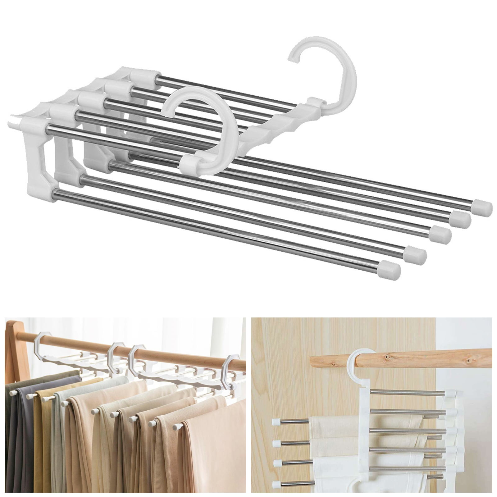 Yuanbbo Multi-function Stainless Steel Foldable Clothes Trouser Magic Hanger Space Saver Storage Rack for Hanging 5 In 1