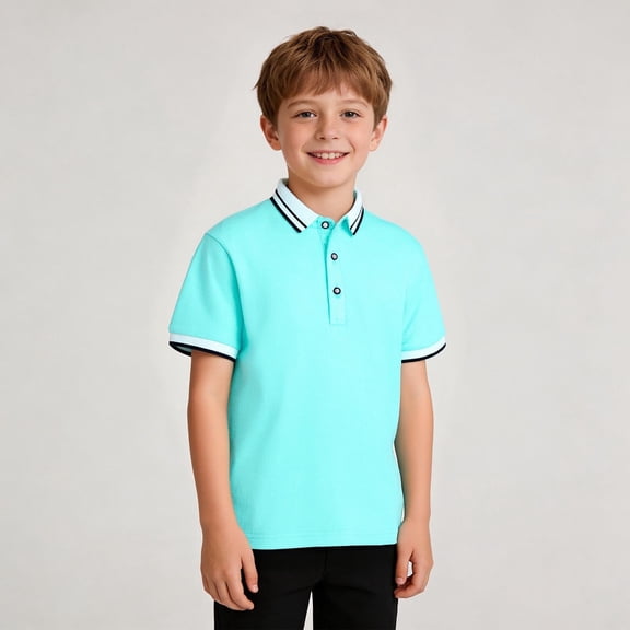 Juslio Boys Striped Shirts Button Front Collar Pullover Casual Short, Sleeved Tops Comfortable Breathable T Shirts Sizes 2-18