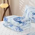 thumbnail image 5 of Homewish Girly Bowknot Print Zipper Twin Comforter Sets with Fitted Sheet and 2 Pillowcases,Vintage Blue Monogrammed J Zipper Bedding Set For Kids Women,Reversible,4 Pieces, 5 of 7
