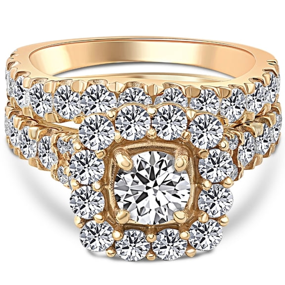 Pompeii 5Ct Cushion Halo Split Ring Diamond Engagement Set in White Yellow Rose Gold