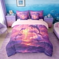 thumbnail image 3 of Manfei Ocean Dolphin Rainbow Sunset Bedding Comforter Set for Kids Boys and Girls, Romantic Coastal Print Queen Bedding Sets, Pink Reversible 7pcs, 3 of 6