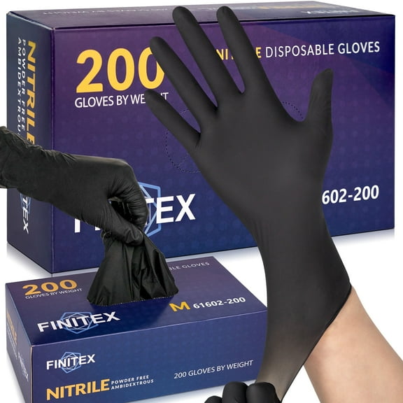 FINITEX Disposable Gloves 200 Count, Hypoallergenicd Nitrile Cooking Gloves for Meat Handling, Cleaning, Black, Medium