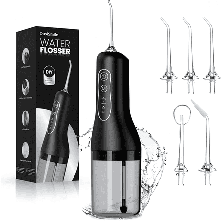 Oasismile Cordless Water Flosser for Teeth with 5 Jet Tips, Portable Travel Dental Oral Irrigator, White