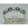 thumbnail image 3 of LBG British Made 10k White Gold Cultured Pearl & Tanzanite Womens Eternity Ring - Size 11.25 - 33 size options, 3 of 7