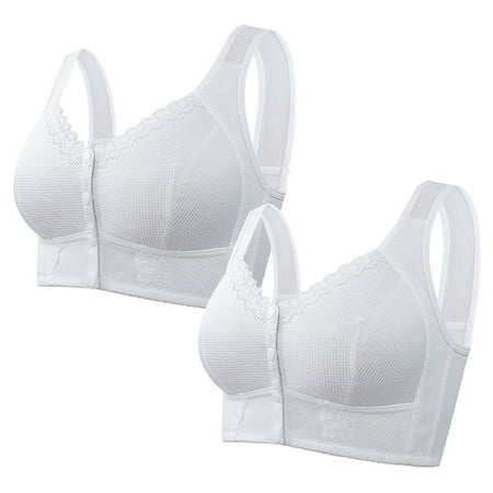 Black of Friday Deals!Clearance Staron 2PC Front Closure Bras for Women No Underwire Front Closure Bra Comfortable Soft Strap Bras Wireless Solid Color Plus Size Bra