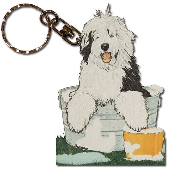 Old English Sheepdog Keychain, Souvenir Key Holder, Dog Charm Tag, Pet Key Rings Craft Ornaments, Wooden Die-Cut