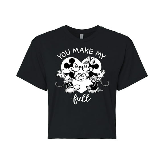 Disney - Mickey & Friends - Minnie & Mickey - You Make My Heart Full - Juniors Cropped Cotton Blend T-Shirt