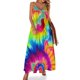 thumbnail image 1 of Vestido hippie teñido anudado, retro psicodélico, kawaii, maxivestido con tirantes, elegante, bohemio, para playa, largo, de verano, con cuello en V, de gran tamaño, 1 of 7