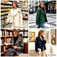 thumbnail image 2 of Women's Oversized Short Trench Coat Double Breasted Stand Collar Cropped Jacket Outerwear Fall Casual Work Office Autumn Fashion | CSEONE,Beige 2XL, 2 of 9