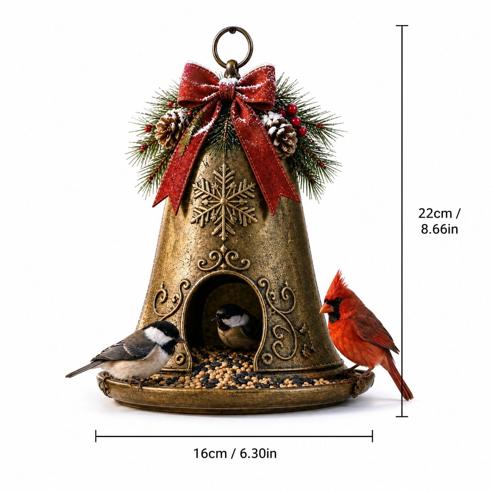 Christmas Bird Feeder Collection Festive Hanging Garden Feeders for Wild Birds Antique Red Bow Bird Feeder Tray Weatherproof Christmas Yard Decorations for Backyard