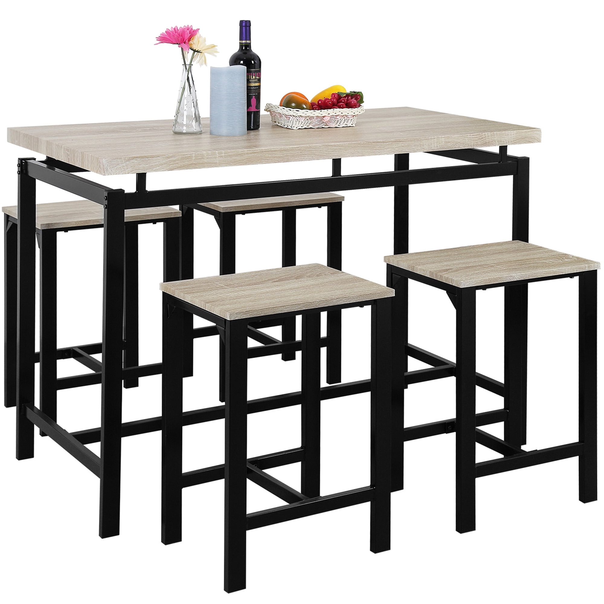 Kepooman 5 Piece Dining Table Set, Modern Counter Height Bar table with 4 Chairs - Beige Kepooman 5 Piece Dining Table Set, Modern Counter Height Bar table with 4 Chairs - Beige