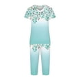 thumbnail image 5 of Pajama Sets for Women 2 Piece Floral Print Soft Cotton Short Sleeve Sleepwear V Neck Top and Capri Pants Pjs Outfits (S, Blue), 5 of 5