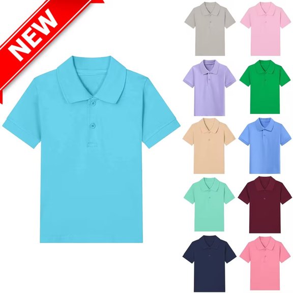 Taqqpue Boys Girls Shirts Kids School Uniform Shirts Short Sleeve Casual Solid Color Collared Top Shirts for Kid 3-15 Years