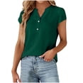 thumbnail image 2 of Womens Tops Dressy Casual Textured Blouses Tulip Cap Short Sleeve Shirts V Neck Button Up Summer Spring Work Tshirt Clothes Dark Green XL, 2 of 4