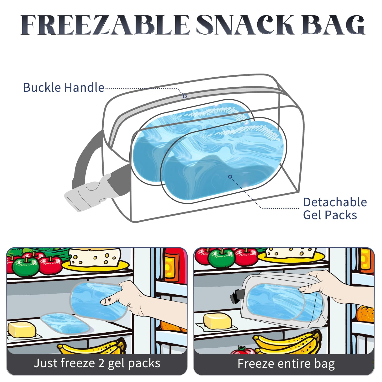 Freezable Lunch Bag,Small Lunch Bag,Insulated Snack Bag,Built-in Ice Packs to Keep Food Fresh,Small Cooler,Breastmilk Cooler,Suitable For Work and Travel（Black）