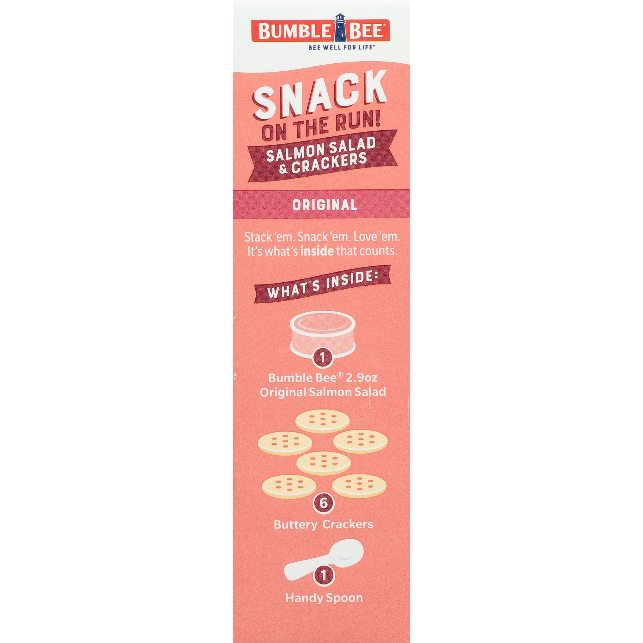 (3 pack) Bumble Bee Snack on The Run Salmon Salad with Crackers Kit, Ready to Eat, 8g Protein per Serving, Shelf Stable Box, 3.5 oz