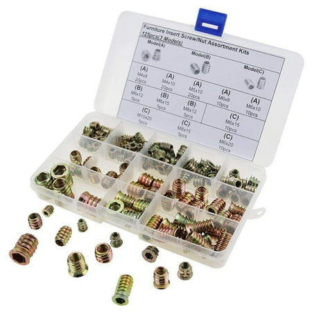 

125pcs //M6/M8/M10 Furniture Hex Drive Head Nut Threaded For Wood Insert Metric Assortment Kit