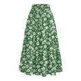 thumbnail image 4 of Yucgh Women's Tiered Flowy Midi Skirt with Drawstring High Waist, Floral Pleated Beach Skirt, Lightweight Summer Long Skirt for Casual Wear,Green,2XL, 4 of 5