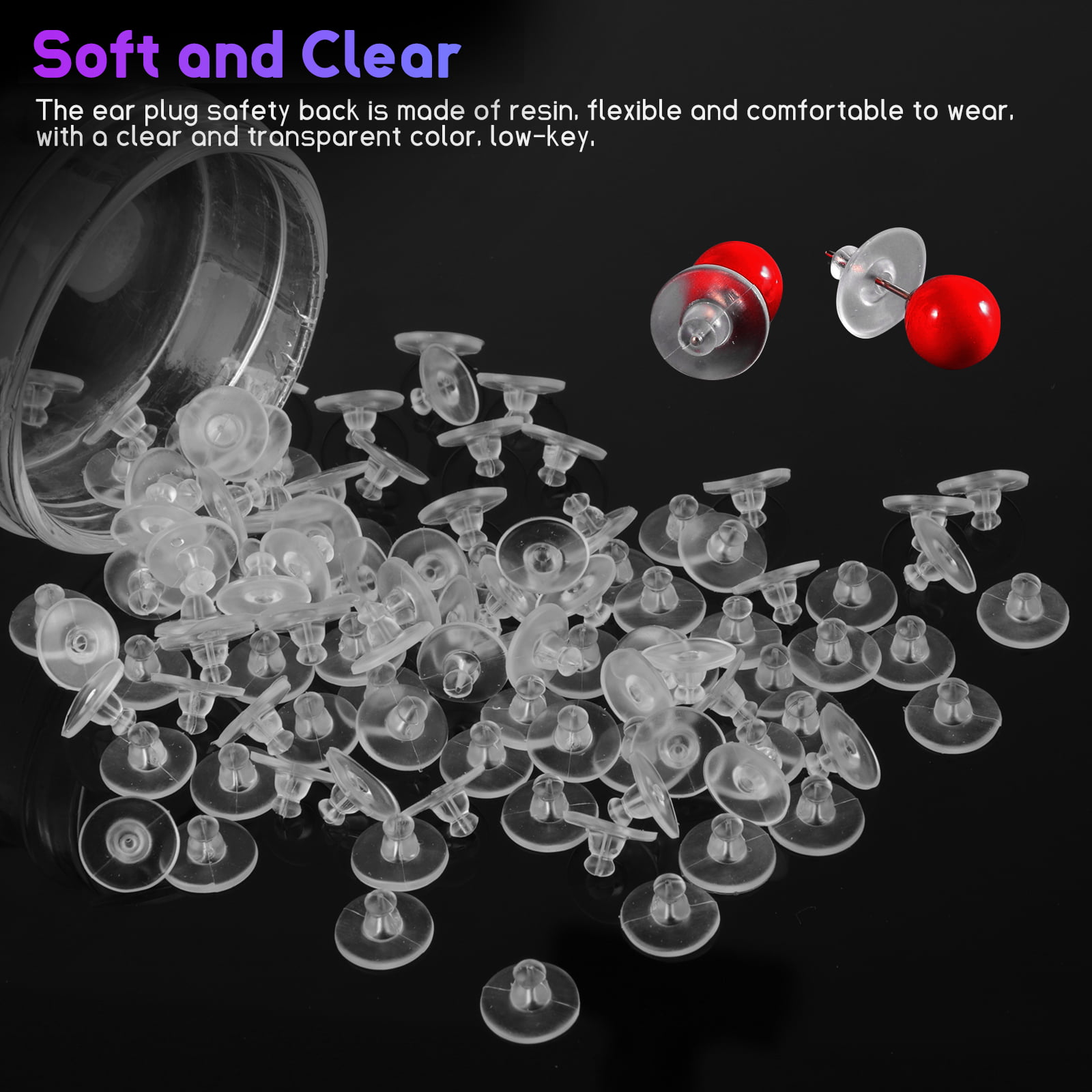 100pcs Silicone Earring Backs Clear Soft Rubber Ear Stud Blocked