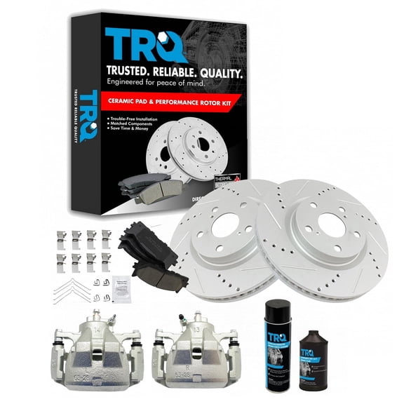 TRQ Front Ceramic Pad Coated Rotor & Calipers Kit w/Chemicals BKA15929 Fits select: 2007-2017 TOYOTA CAMRY, 2007-2012 LEXUS ES