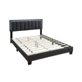 thumbnail image 4 of Glamorous 1pc Queen Size Bed W LED Charcoal Wool Fabric Upholstered Channel Tufted Platform Bed, 4 of 9