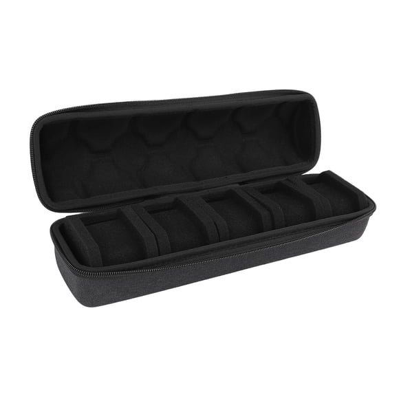 Caja De Almacenamiento Para Relojes De Pulsera, Estuche Rígido Para Relojes Con Diseño De Almohada, 5 Ranuras, Carcasa De Nailon Negro, Cremalleras Dobles Para Viajes