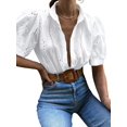 thumbnail image 3 of Gynyvoja Womens Summer Tops Cute Boho Blouses Beach Vacation Spring Outfits Eyelet Embroidered Clothes White L, 3 of 7