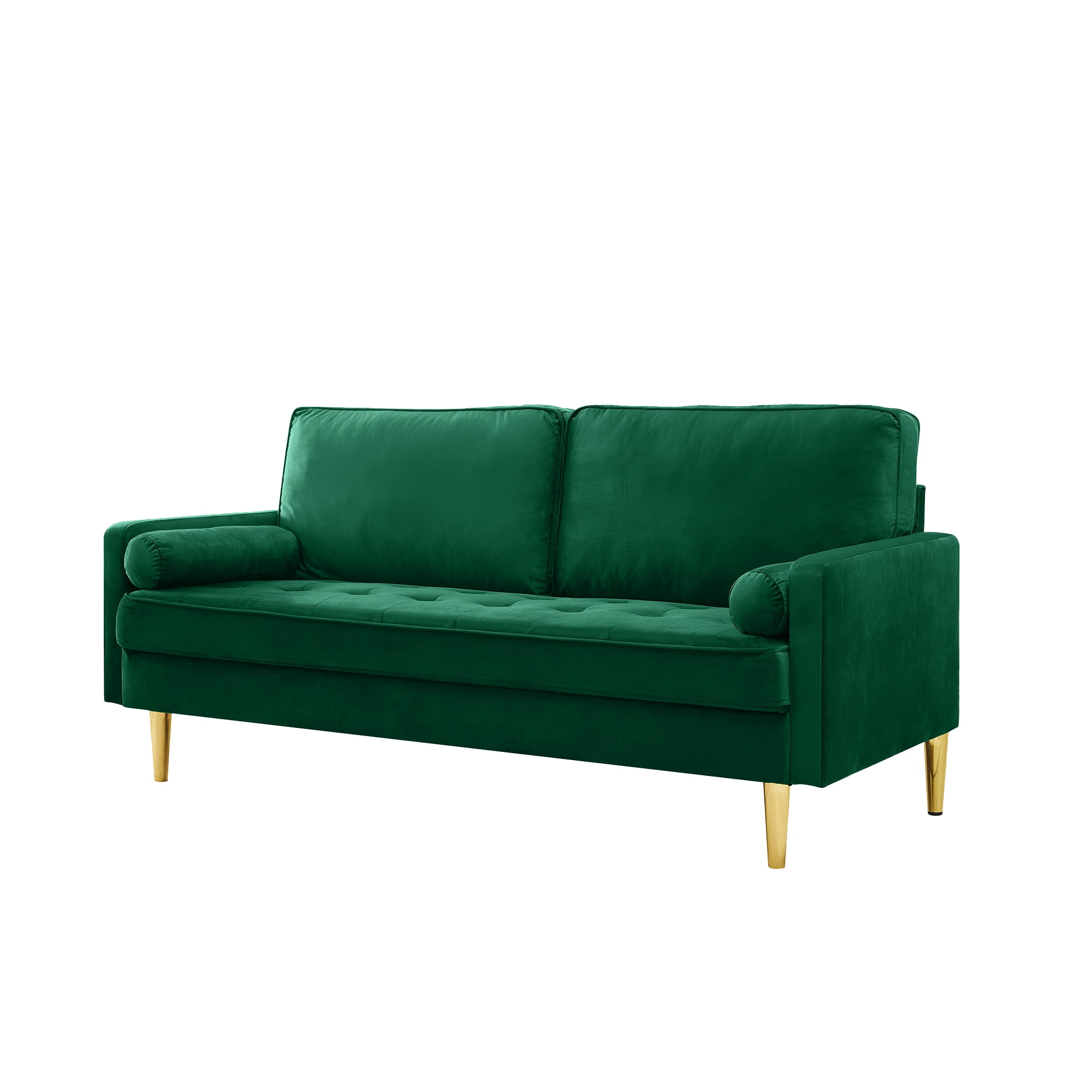 65" Velvet Upholstered Small Loveseat Couch, 2 Seater Sofa with Pine Wood Frame, Comfortable Loveseat with High-Density Sponge for Living Room, Green