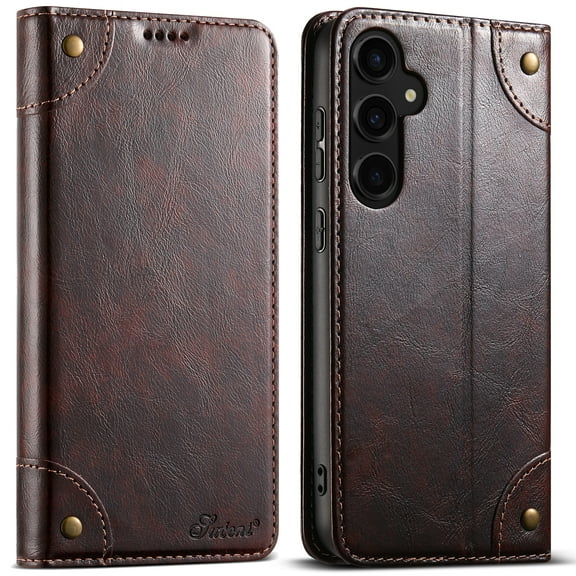 Case for Samsung Galaxy S25 Plus, Magnetic Matte Premium PU Leather Stand Flip Cover with Card Slots and Wallet, Shockproof and Full Body Protection Compatible with S25 Plus - Brown