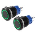 thumbnail image 1 of Ofertas únicas 2 piezas 19 mm interruptor de presión interior del coche botón pulsador momentáneo con iluminación de anillo LED 1NO 1NC 12-24V verde, 1 of 1