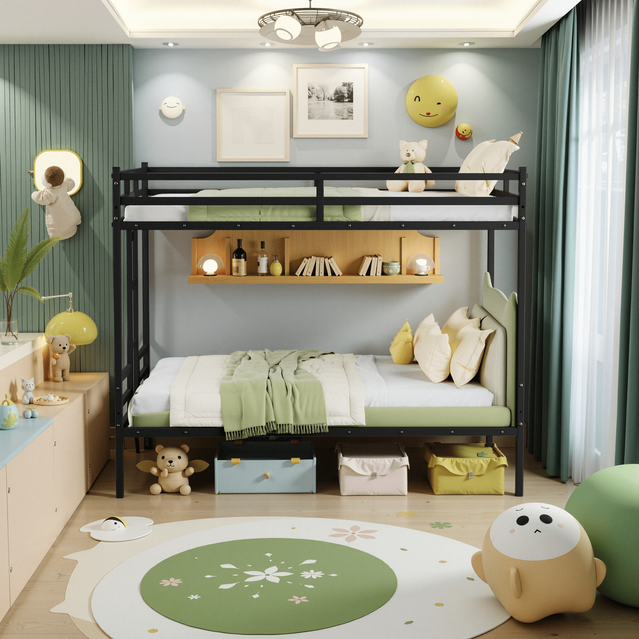 Queen Bunk Bed 83.9 Inch, Metal Bed Frame with Full-Length Guardrail and Ladder for Kids, Space-Saving Bunk Bed for Children's Bedroom, Black