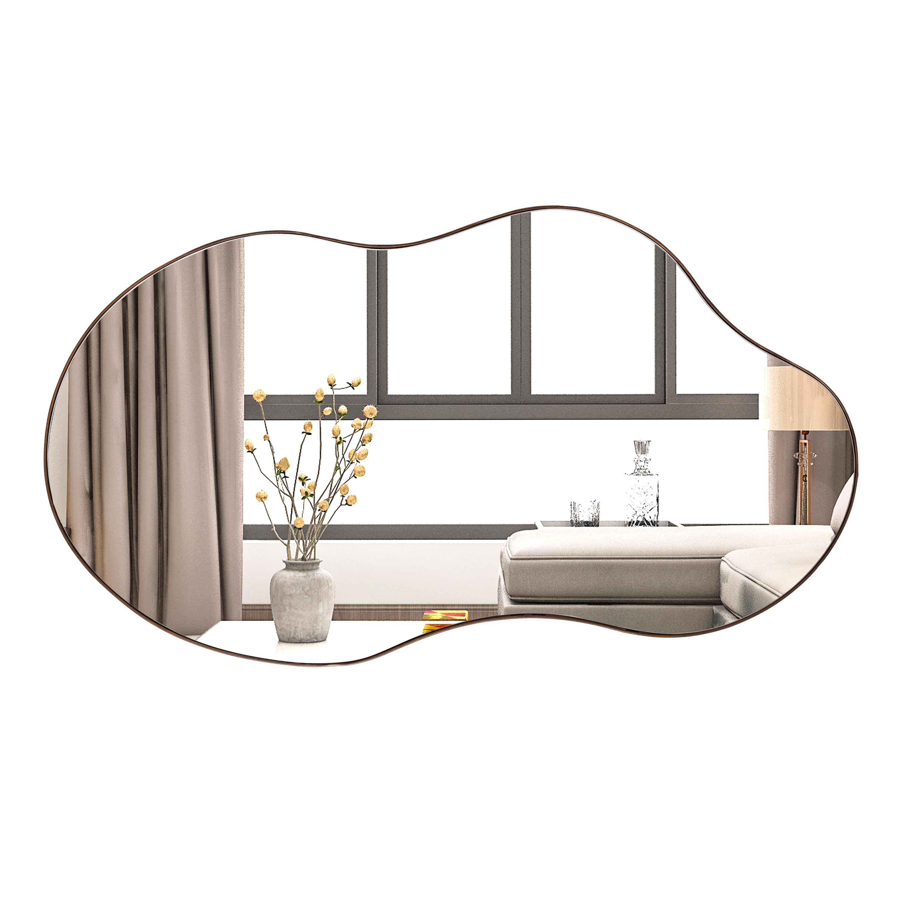 COOL2DAY Irregular Mirror,Asymmetrical Wood Wall Frame Mirror,Abstract  Assymetrical Decorative Mirror,Odd Shaped Mirror for Living Room Bedroom