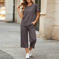 thumbnail image 6 of Zynoxe Womens Solid Color Lounge Sets Casual Crew Neck Short Sleeve Tops and Drawstring Capri Pants Tracksuit Sets Breathable Soft Two Piece Outfits, 6 of 7