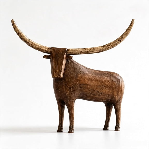 Vintage Longhorn Bull Sculpture, Rustic Farmhouse Animal Figurine, Hand‑Carved Style Western Bull Statue, Farmhouse Cow Statue, Decorative Tabletop Ornament for Shelf, Mantel, Cabin Home Decor