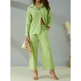 thumbnail image 3 of Sedceaty Women Tops Pants Suit, Long Sleeve Buttons Spring Lapel Shirt+ Long Pants, 2pcs Suit, 3 of 9