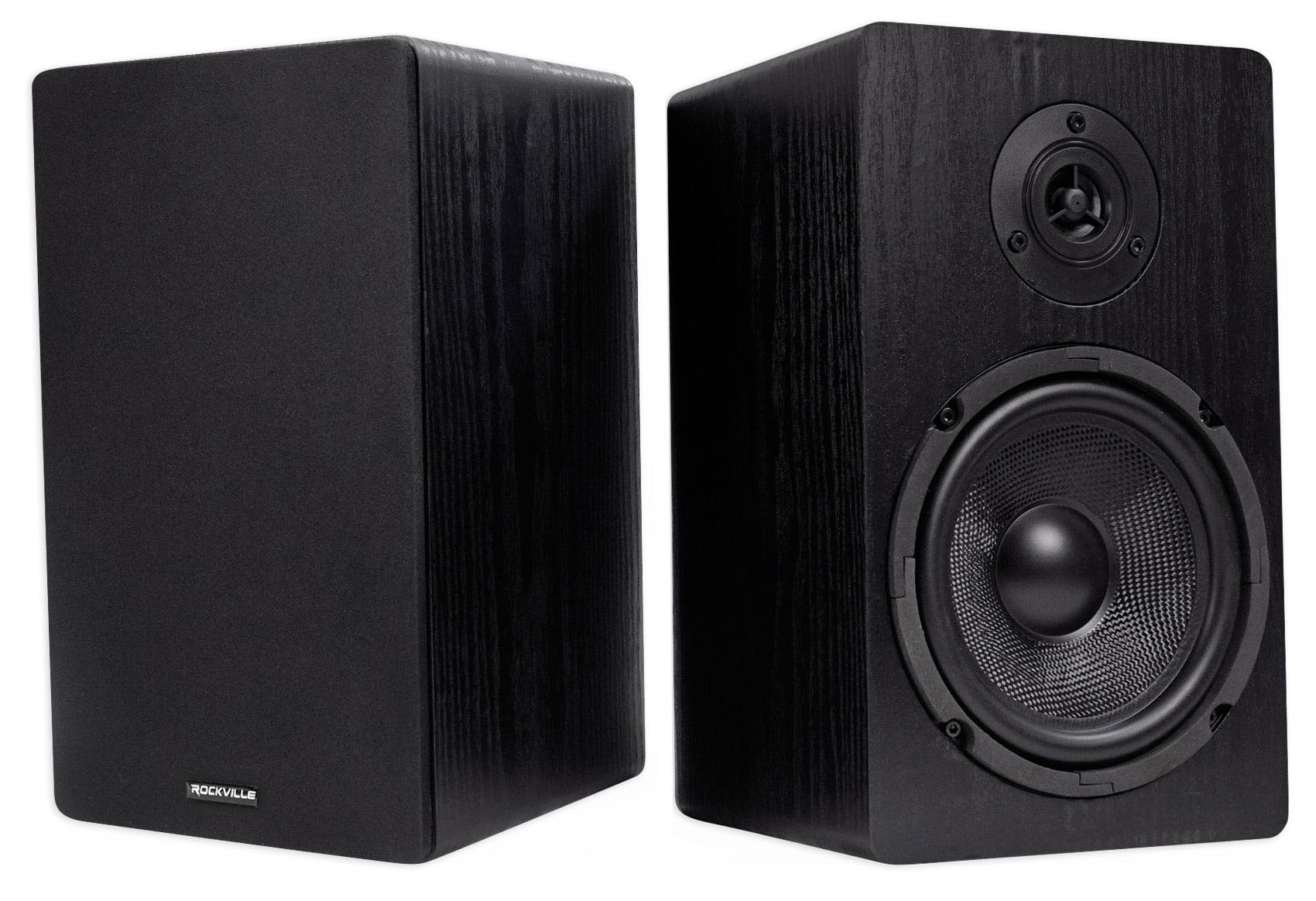 Pair Rockville RockShelf 64B Black 6.5" Home Bookshelf Speakers w/37" Stands