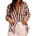 thumbnail image 3 of Guluxicc Women's Striped Shirts with Pocket Loose Long Sleeve V Neck Beach Tops for Summer Vacation Outfits, 3 of 5