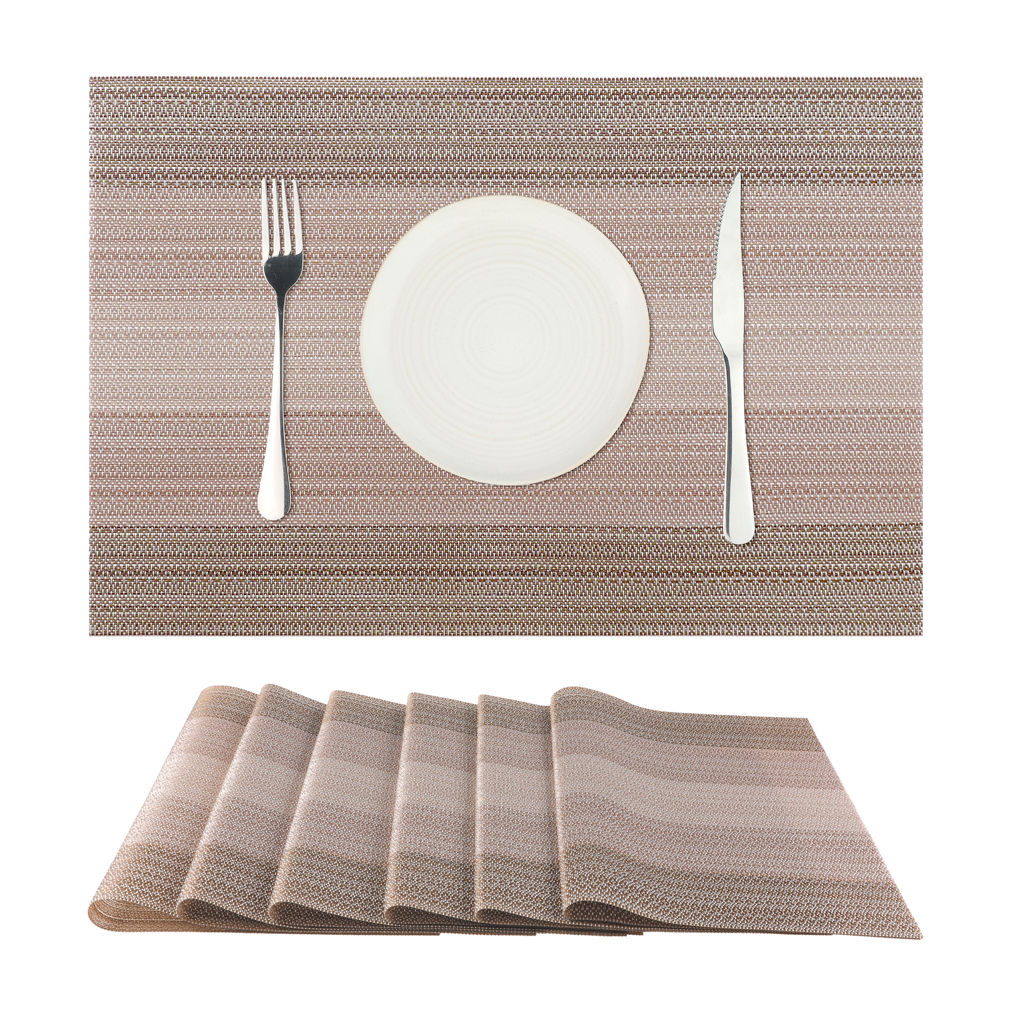 Unique Bargains Placemats Set of 6 Vinyl Place Mats for Dining Table Weave Table Mats 18" x 12" Coffee
