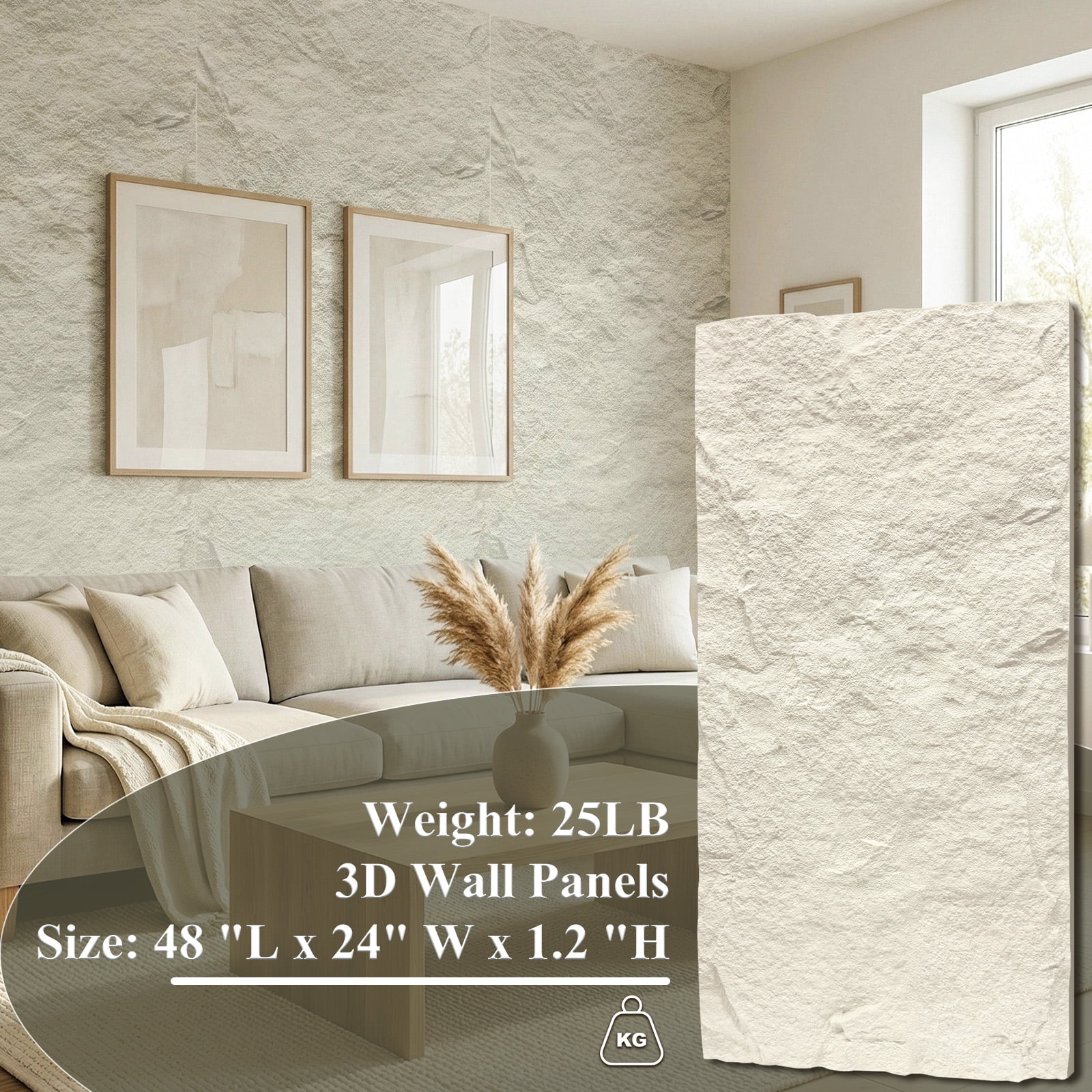 Mirrasia 4PCS 48"x 24" 3D Wall Decor Wall Panels Faux Stone Siding, Ivory White