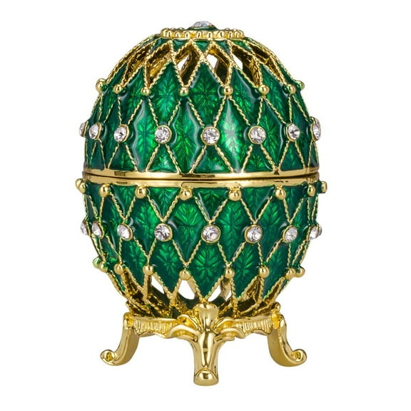 danila-souvenirs Faberge style Carved Egg / Trinket Jewel Box with Grid 3'' (7.5 cm) green