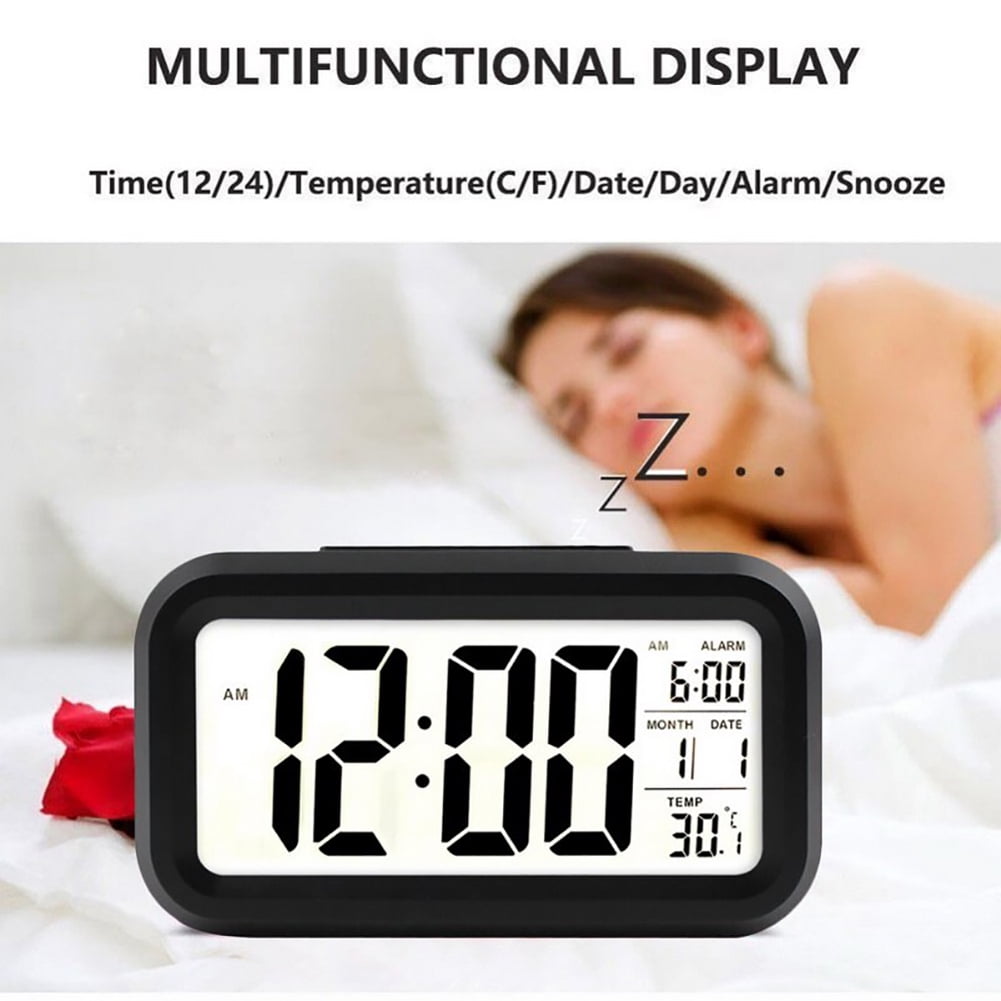 Desktop LCD Digital Display Alarm Clock Temperature Thermometer Calendar Snooze 