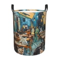 thumbnail image 1 of Balery Whimsical Cats Night Cafe Cesta de ropa redonda con asas, impermeable, independiente, para ropa, juguetes, dormitorio y familia-Small, 1 of 6