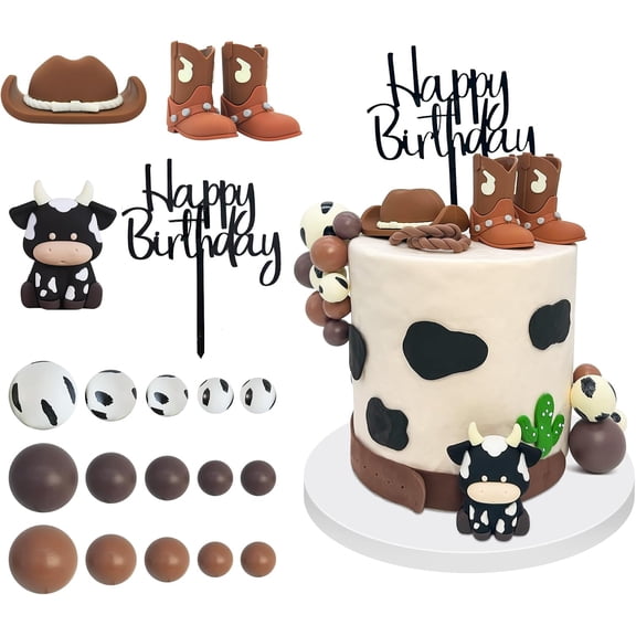 20Pcs Cowboy Cake Decorations with Cowboy Hat Boots Cow Cake Topper Birthday Party Baby Shower Theme Party Decor