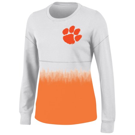 Womens White Clemson Tigers Oversized Fan Long Sleeve T Shirt