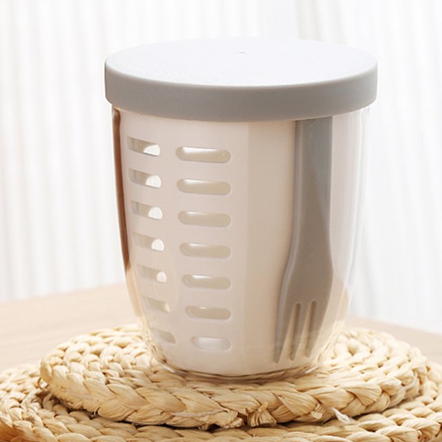 Taza mezcladora de comida para ensalada Keep Fit con drenaje de doble capa con tenedor y tapa para llevar Likrtyny Para estrenar
