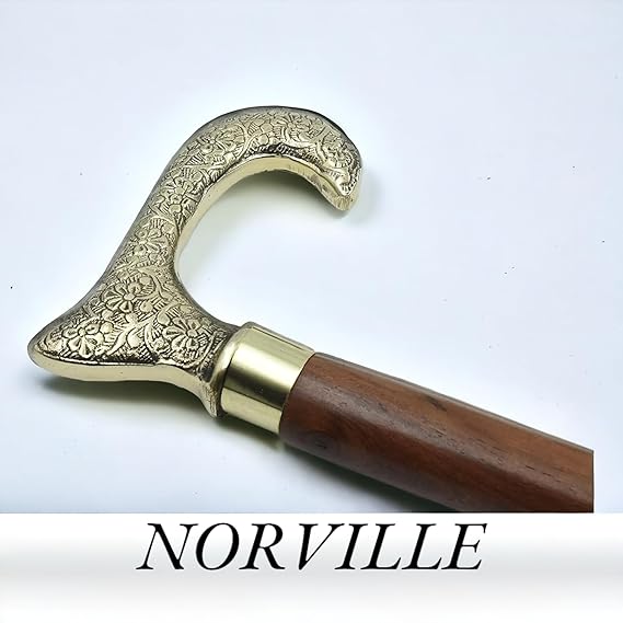 Handmade Victorian Style Wooden Walking Stick – Brass Spiral Handle, 36-37 Inch, Antique Maritime Look